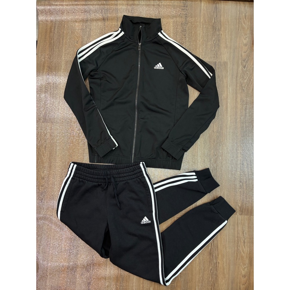Adidas bundle Tracksuit Set Women Small Black White 3-Stripe Zip Jacket Joggers